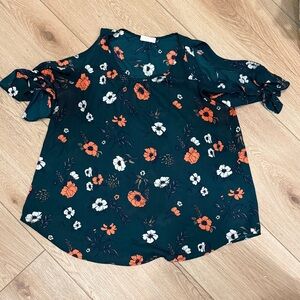 Sienna Sky Floral Cold Shoulder Blouse - Teal and Orange
